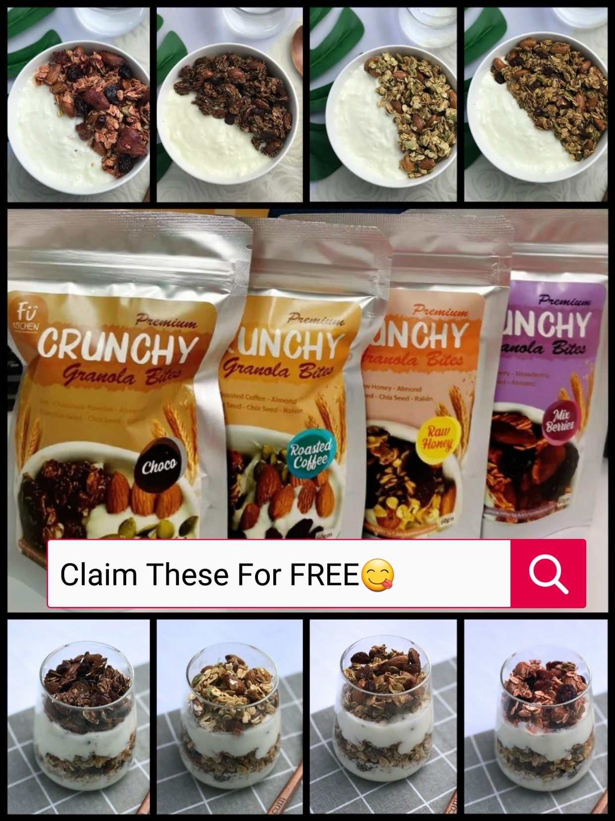 Free 1 Premium Crunchy Granola Bites (60g)- Random Selection. - Fu Kitchen Malaysia