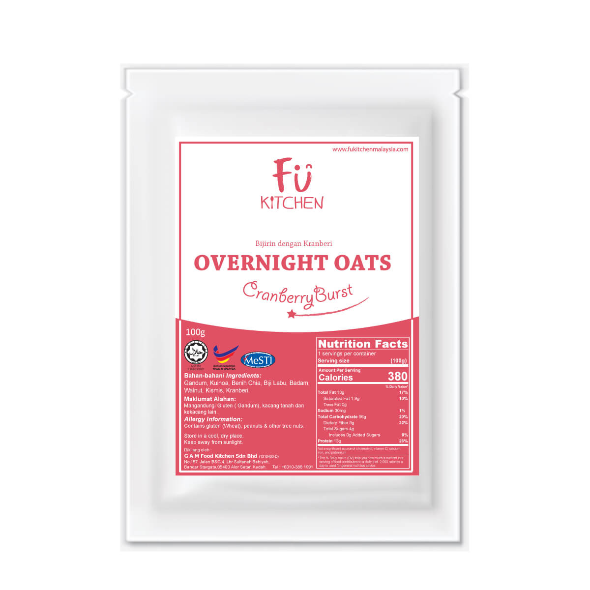 Overnight Oats Cranberry Burst (100g) - Fu Kitchen Malaysia